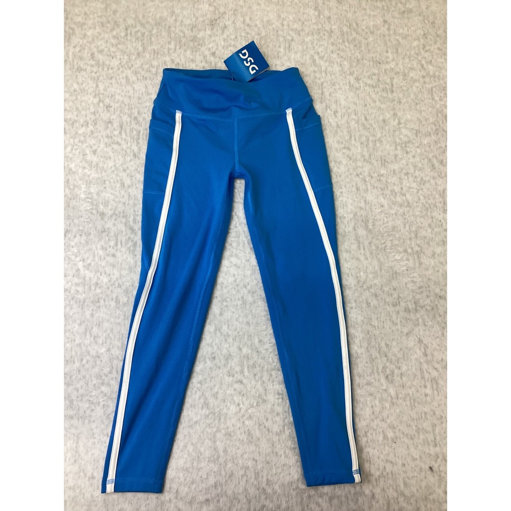 DSG Girls Momentum Fashion Leggings Aqua Blue White Stripe Size S CKP9204CN